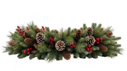 Holiday Evergreen Arrangement: An inviting and festive holiday arrangement, featuring lush evergreen branches, accented by the textured beauty of pine cones and the cheerful pop of red berries.