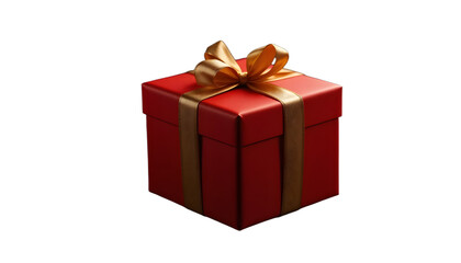 Fototapeta premium red gift box with gold ribbon, isolated on white background, soft spotlight, luxury holiday mood,PNG