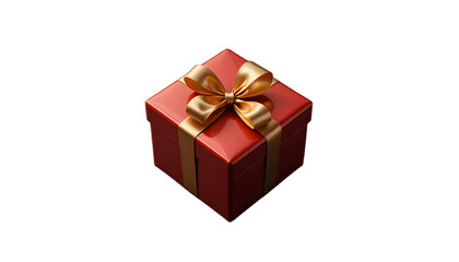 Obraz premium red gift box with gold ribbon, isolated on white background, soft spotlight, luxury holiday mood,PNG