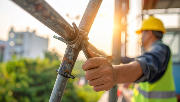 Montaż rusztowania - praca na budowie