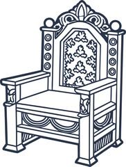 Fototapeta premium Ornate royal throne chair illustration with decorative floral backrest and classic wood carving details