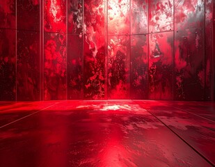 Vibrant Red Abstract Background with Grungy Texture and Reflective Surface.