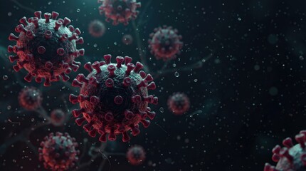 3D coronavirus particles floating in dark space, viral infection concept