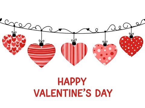 Valentine's Day Hearts Garland with Festive Patterns