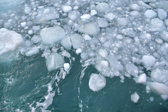 Aerial view of drift ice and brash ice on the sea