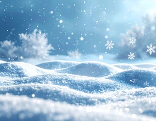 Winter Wonderland - Snow-Covered Landscape with Falling Snowflakes and Bright Sunlight.