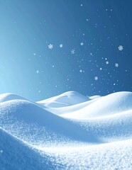 Winter Wonderland - Serene Snow-Covered Landscape with Falling Snowflakes and Blue Sky.