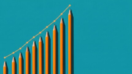 Colorful pencils forming rising bar chart line, creative business growth concept