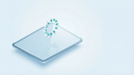 Glass tablet with circular loading indicator, digital data processing concept