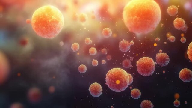 Cellular Symphony: A vibrant abstract depicts a cluster of biological cells floating in a glowing, ethereal expanse, evoking the complexity of life at a microscopic level.