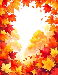 Autumn Maple Leaves Frame on White Background
