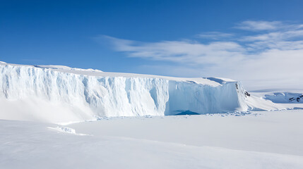 Majestic ice cliffs meet the clear blue sky in this Antarctic landscape, showcasing the raw beauty and serene isolation of the polar region. A mesmerizing scenery!