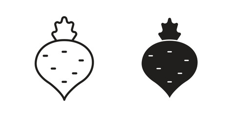 Fototapeta premium Radish icons, Line vector. solid symbol set