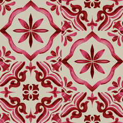 Fototapeta premium Ornamental Red Azulejo Tile Pattern with Baroque Touch