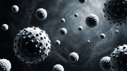 3D virus particles on dark background, infectious disease medical concept