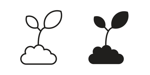 Seedling icons, Line vector. solid symbol set