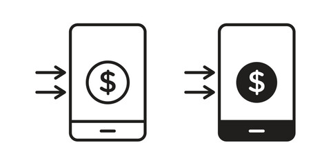 Send money smartphone icons, Line vector. solid symbol set
