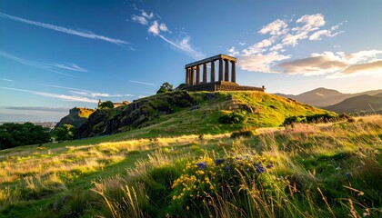 National Monument of Scotland on Calton Hill in Edinburgh at Sunset.