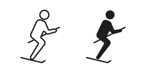 Skiing icons, Line vector. solid symbol set © Warpiya