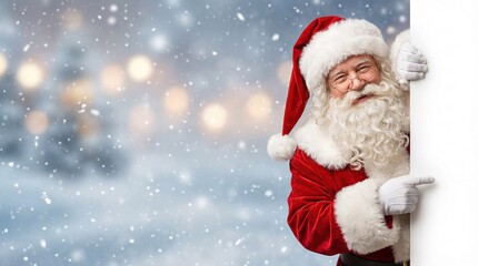 Santa Claus Pointing at Blank Copy Space for Christmas Advertisements