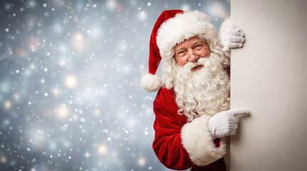 Santa Claus Pointing at Blank Copy Space for Christmas Advertisements