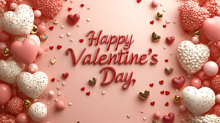 Pink Heart Balloons and Chocolates Valentine&rsquo;s Day Card Design for Romantic Celebration, Party Invitation, Festive Decoration