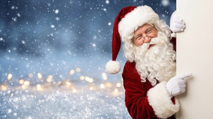 Santa Claus Pointing at Blank Copy Space for Christmas Advertisements