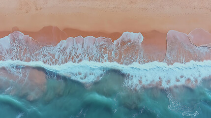 Ocean Waves and Sandy Beach Natural Landscape Background for Summer Travel Promotion, Vacation Poster, Web Banner, Design Element