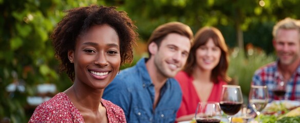 friends celebrating a vibrant outdoor party in a bright sunny garden