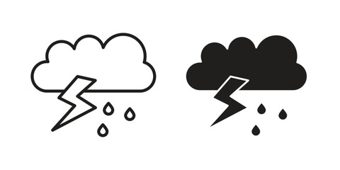 Thunderstorm icons, Line vector. solid symbol set