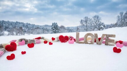 filled valentines day winter snow background with copy space stock photo background ready for text or design overlay