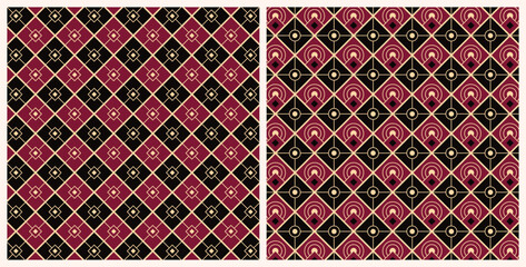 Elegant Art Deco Geometric Seamless Pattern with Diamond Grid and Ornate Details