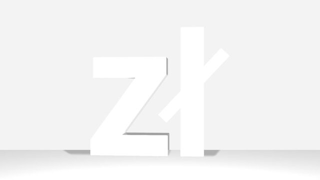 Perspective projections 3d Polish zloty Sign character model icons on white background.  High detailed 3d Polish Zloty character. Animated Video