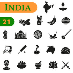 A set of stylish Doodle icons dedicated to India, covering culture, architecture, and cuisine.