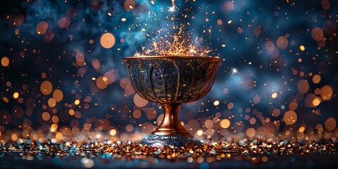 Panoramic Golden Goblet Overflowing with Sparkling Magic and Golden Confetti