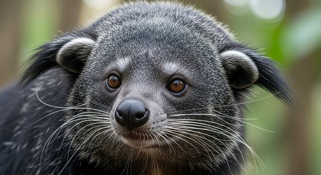 Close up portrait of a Binturong bearcat face.