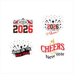 Four New Year 2026 Graphic Designs with Stars and Celebrations