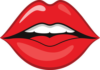 Red lips illustration with white teeth and black outline