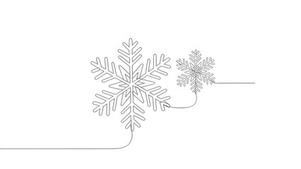 An elegant line art depiction of a snowflake. 