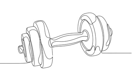 A continuous line drawing of a dumbbell. 
