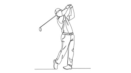 A continuous line art of a golfer in action.