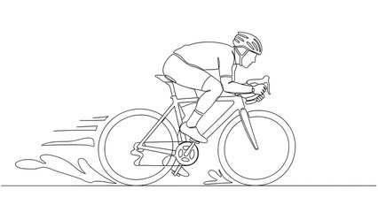 A cyclist in action, riding a bicycle. 