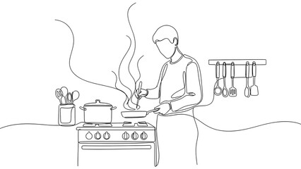 A person cooks food with enthusiasm in the kitchen. 