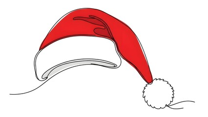A minimalist line drawing of a festive Santa Claus hat. 