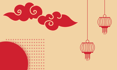 Flat Chinese theme with lantern and clouds