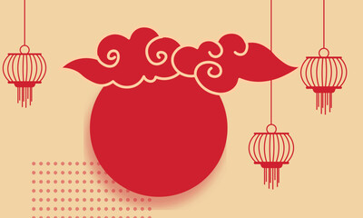 Flat Chinese theme with lantern and clouds