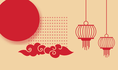 Flat Chinese theme with lantern and clouds