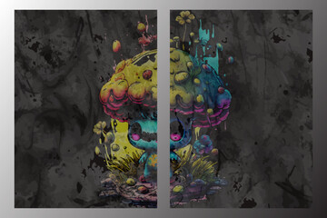 colorful grunge gothic mushroom man background