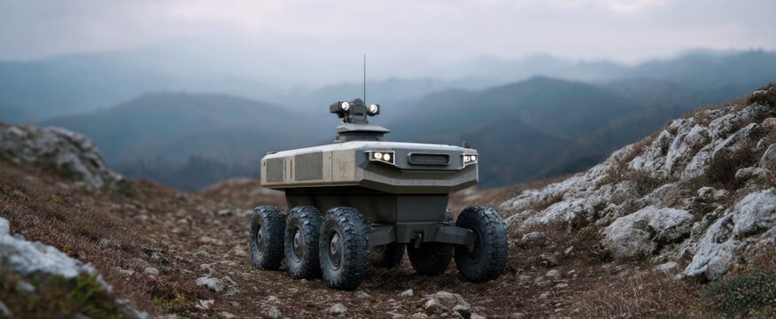 The unmanned ground vehicle explores rough landscapes for scout and info-gathering missions.