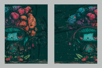 colorful grunge gothic mushroom man background